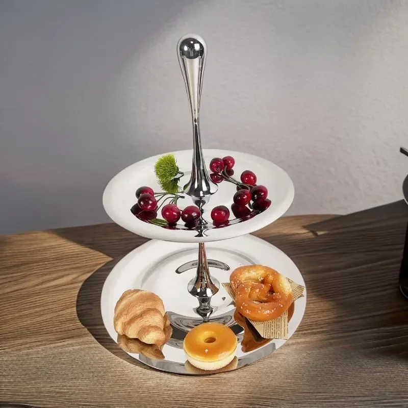 Nordic stainless steel double-layer water drop rack fruit cake cold food rack afternoon tea snack cake rack tray