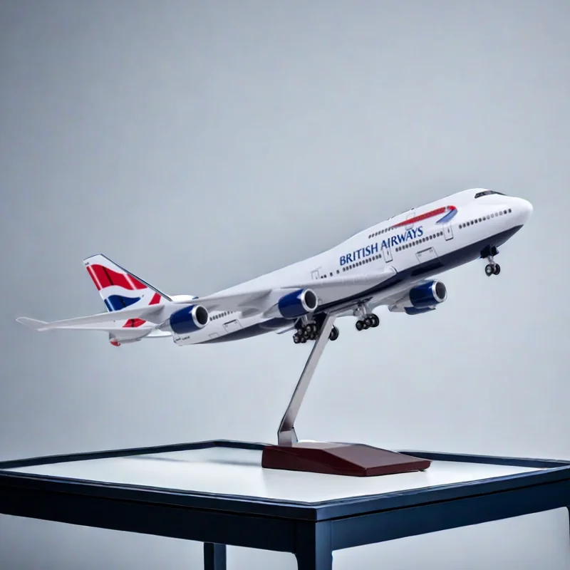 

47cm airplane model toys B747 British Airways aircraft model with light and wheel 1/150 scale diecast resin alloy plane