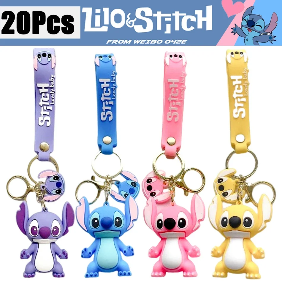 

5Set 20PCS Wholesale Stitch Disney Keychain Figure Toy Cute Supple Cartoon Character Toy Keychain Pendant Fan Kid Birthday Gifts