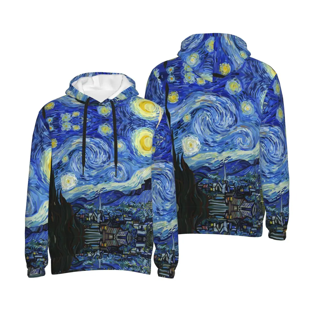 Unisex Oil Painting Starry Night Hoodies With Pocket Stylish Van Gogh Art Long Sleeve Sweatshirts