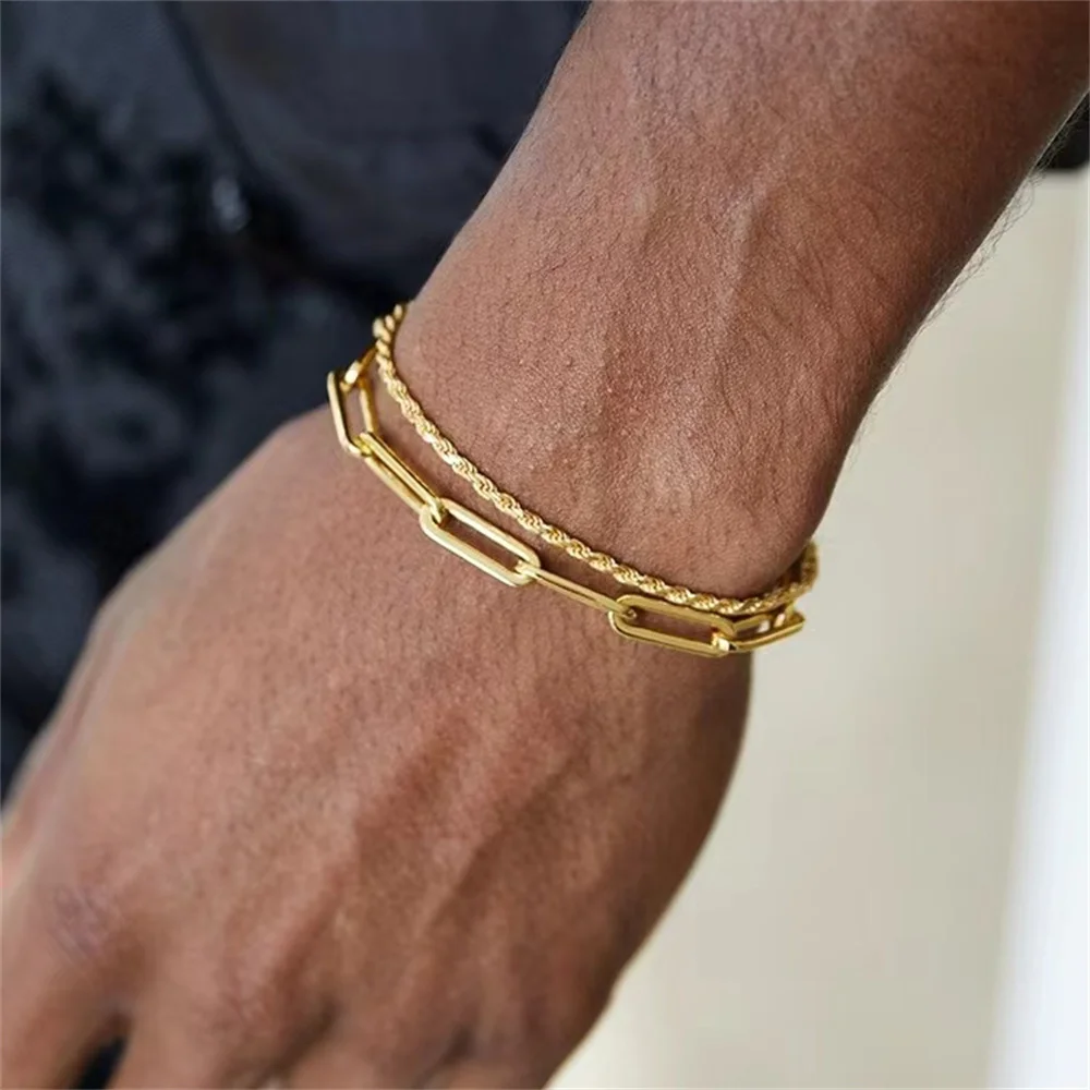 Mehrschichtiges Titanstahl-Kettenarmband für Männer, Goldfarbenes Gedrehtes Edelstahlarmband, Party-Schmuckarmband für Frauen – Detail 4