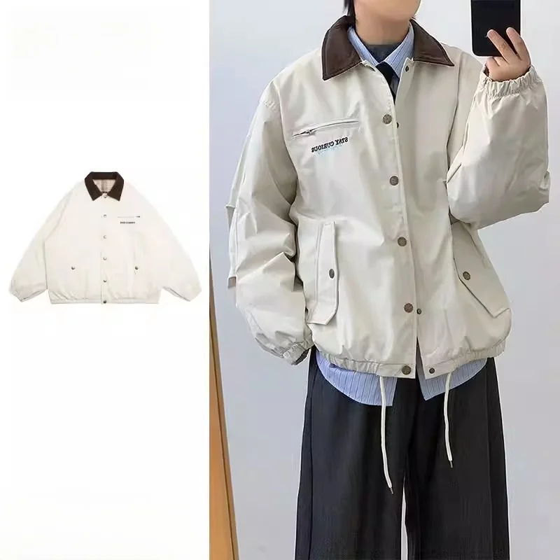 

Мужская повседневная куртка American Sle Jaet с вышитым воротником, из полиэстера, свободного кроя, тонкая, с V-образным вырезом