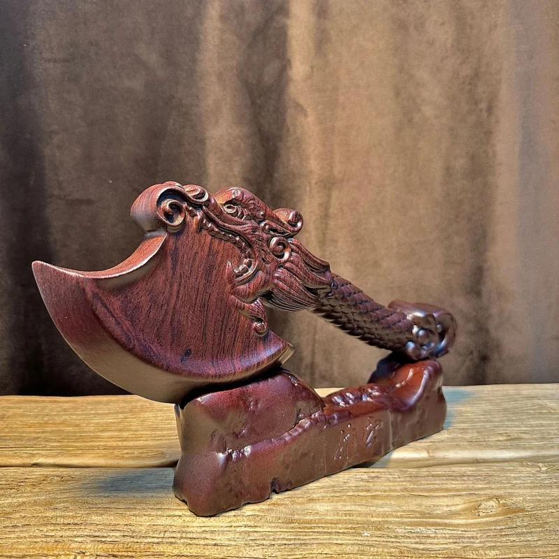 Ebony Carving Wooden Ornament Home Living Room Decoration Office Display Dragon Head Axe Solid Wood Craft