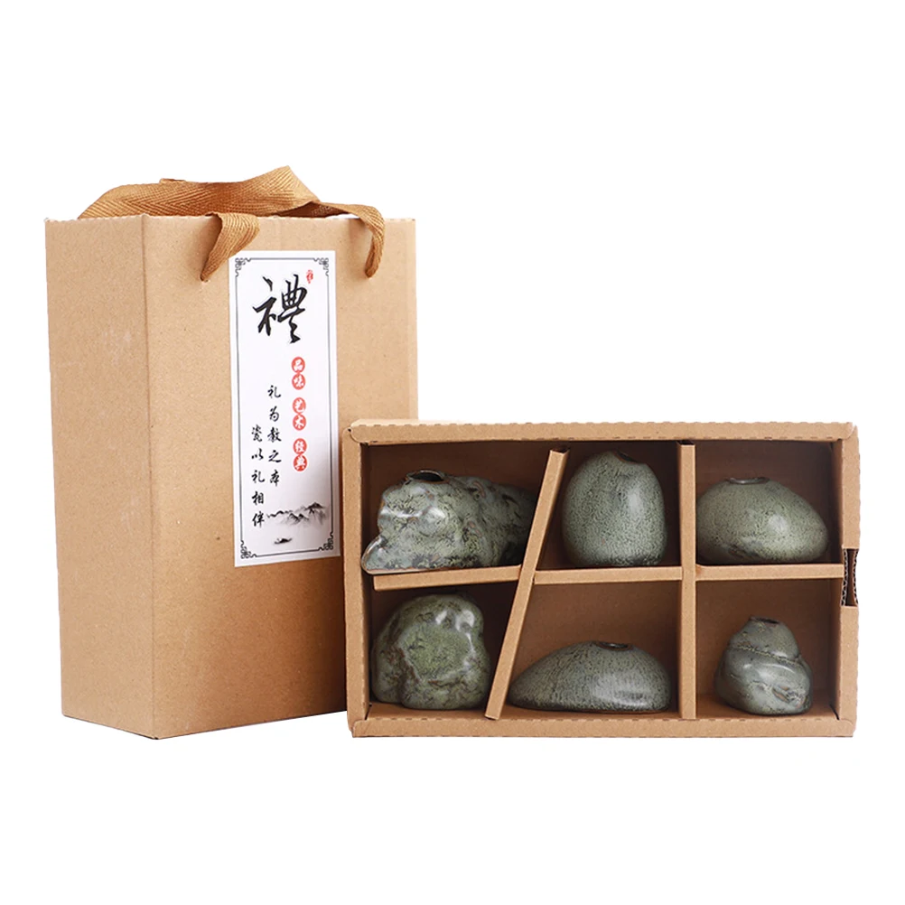 

6Pcs Mini Ceramic Small Vase Crafts Decorative Home Office Floral Arrangement Dried Flower Display Elegant Vase Adornments Green