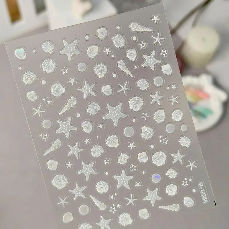 Sommer Strand Nagelaufkleber 5D Geprägte Seestern Muschel Aurora Nagelkunst Abziehbilder Niedliches Ozean-Thema Maniküre Dekoration Urlaub Y2K – Detail 8