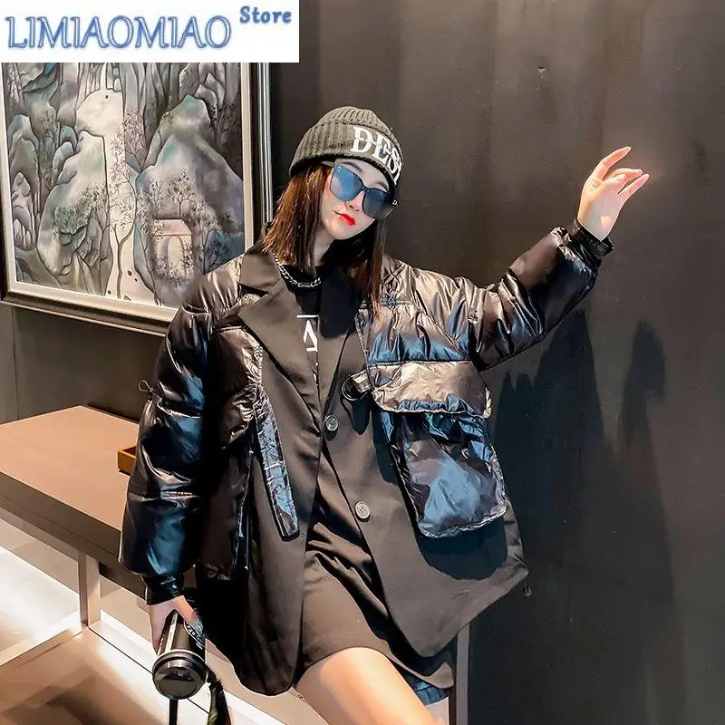 Winter Down Jacket Women White Duck Down Down Coat Suit Collar Chic Design Patchwork Outerwear False Two-piece Coat Warm Casual