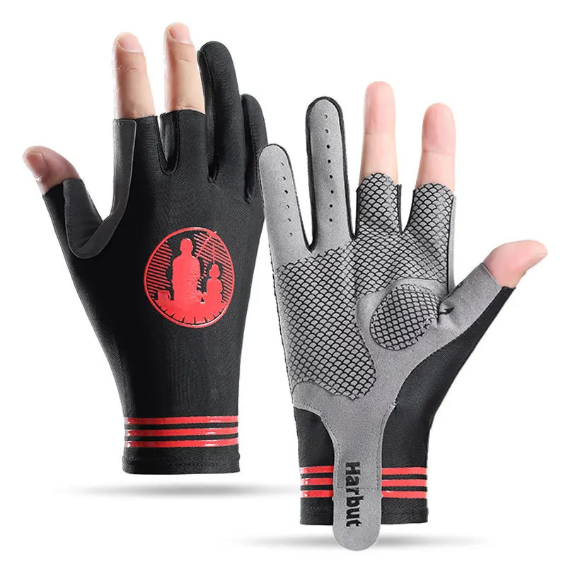 Men Women Summer Outdoor Fishing Gloves Ice Silk Breathable Anti Skid Three Finger Open Finger Lightweight Elastic for Luya