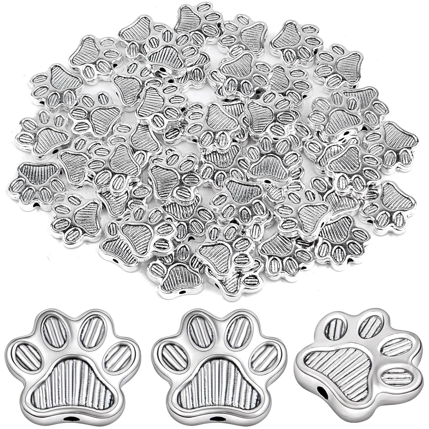 

50pcs Dog Paw Prints Spacer Beads Charms Bear Claw Footprint Beads Vintage Animal Footprint Loose Beads for DIY Jewelry Making