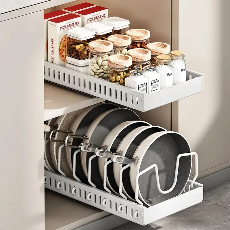 

Sliding Pot Lid Storage Pan Storage Kitchen Adjustable Slide Out Dish Pots and Pans Organizer Under Cabinet Rack Shelf