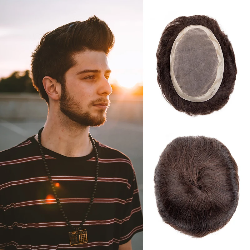

Men Topper Hair Capillary Prosthesis Mono NPU Indian Human Hair Wigs Dark Brown Human Hair Prostheses Natural Hairpiece System