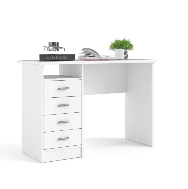

A Home office Rectangular white 4-drawer desk with built-in storage