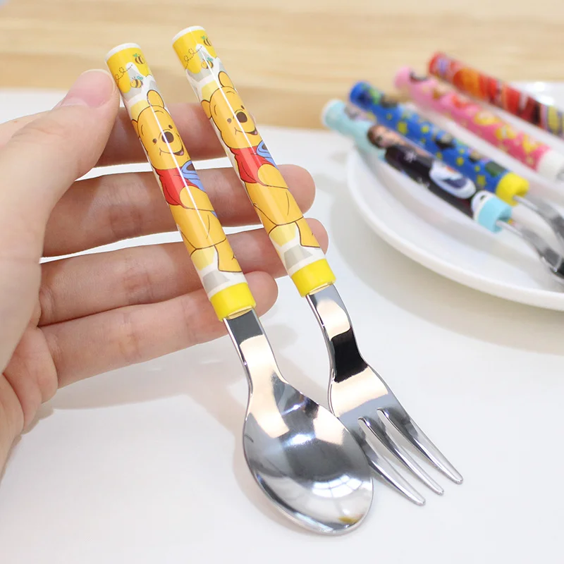 

Disney Cartoon Winnie The Pooh Frozen Tableware School Portable Spork and Spoon Set Children's Spoons Short Spoon Kids Supplies