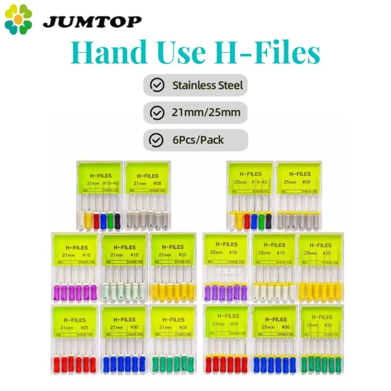 

6Pcs/Box Dental H Files 21mm/25mm Stainless Steel Endodontic Root Canal Files Hand Use Files Dentist Treatment Tools