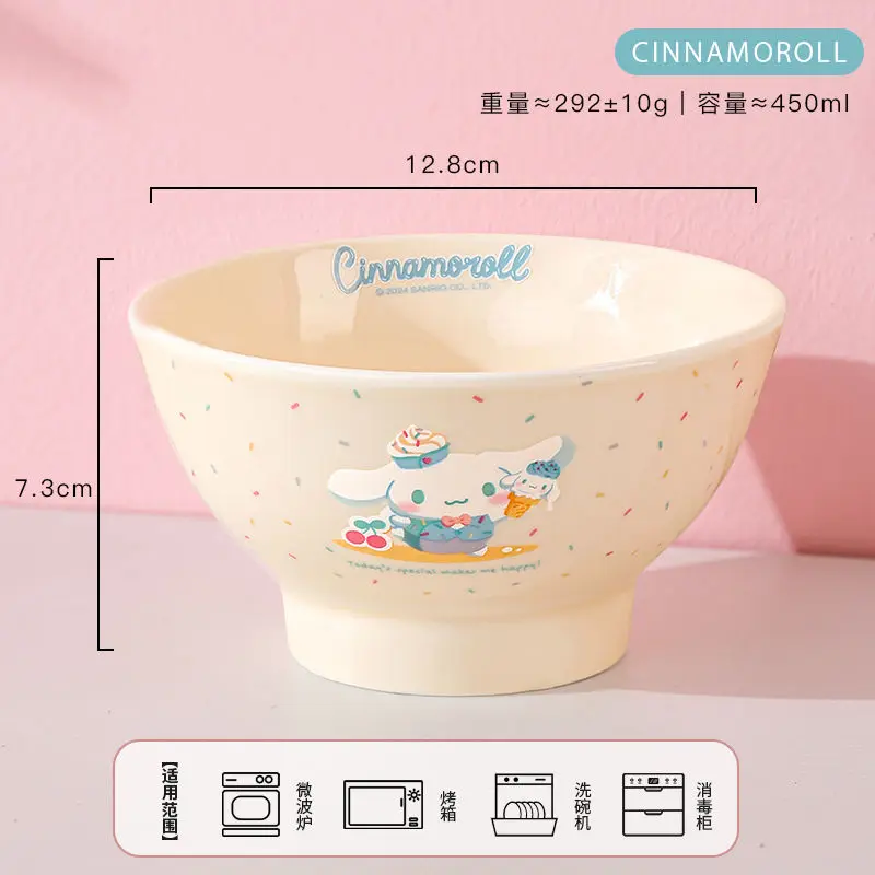 Sanrio Cinnamoroll My Melody Anime Kawaii Ins Rice Bowl Cute Cartoon Kuromi Household Ceramic Soup Bowl Tableware Gifts