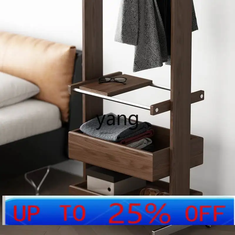 

LMM Mobile Multi-Functional Storage Rack Black Solid Wood Stainless Steel Floor-Standing Clothes Rack