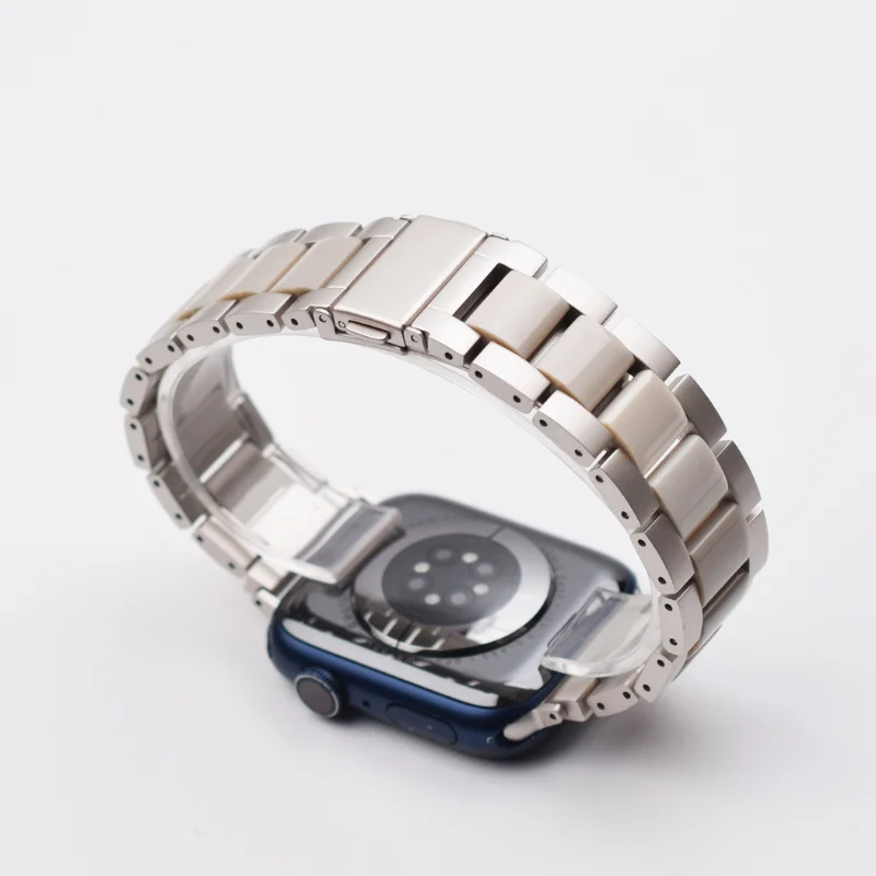 Stainless steel resin strap suitable for IWatch strap, Apple watch strap, metal three bead strap, butterfly buckle