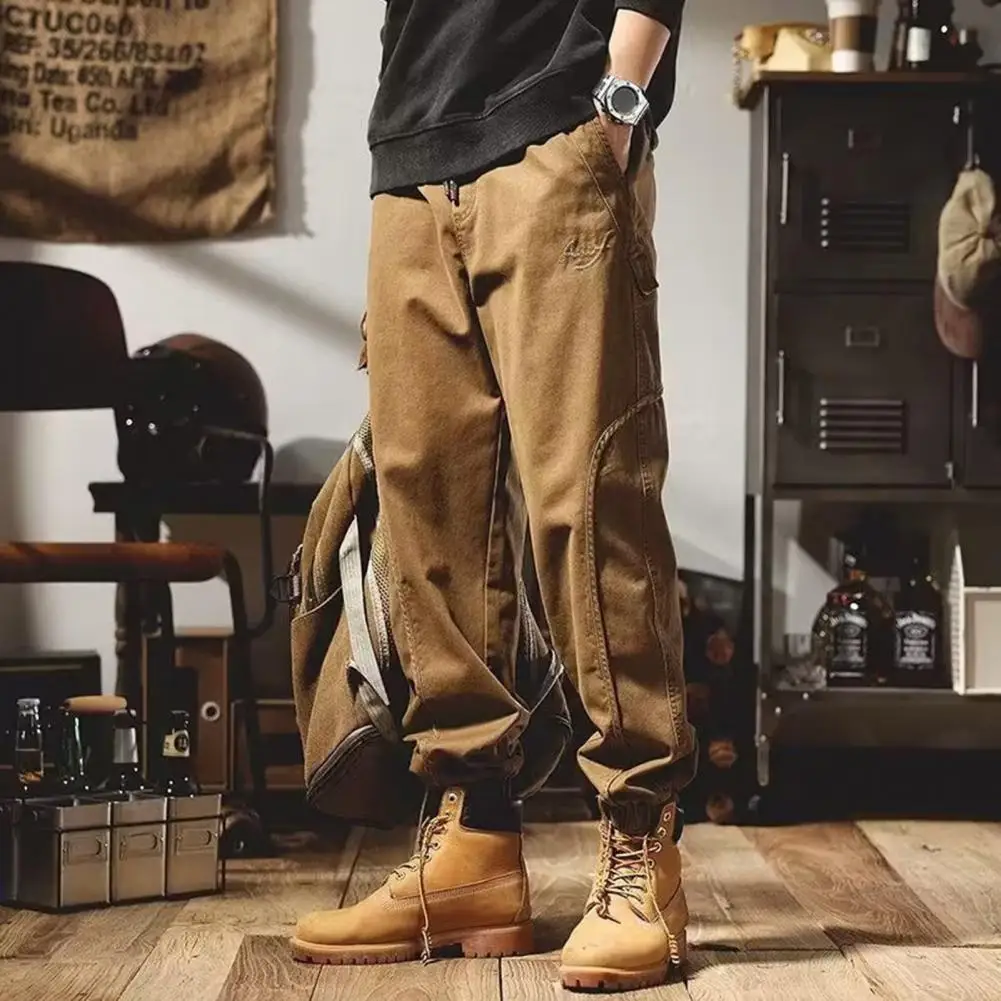 

Casual Men Sweatpants Men's Fall Spring Cargo Pants with Ankle-banded Design Elastic Waist Multiple Pockets for Outdoor Work