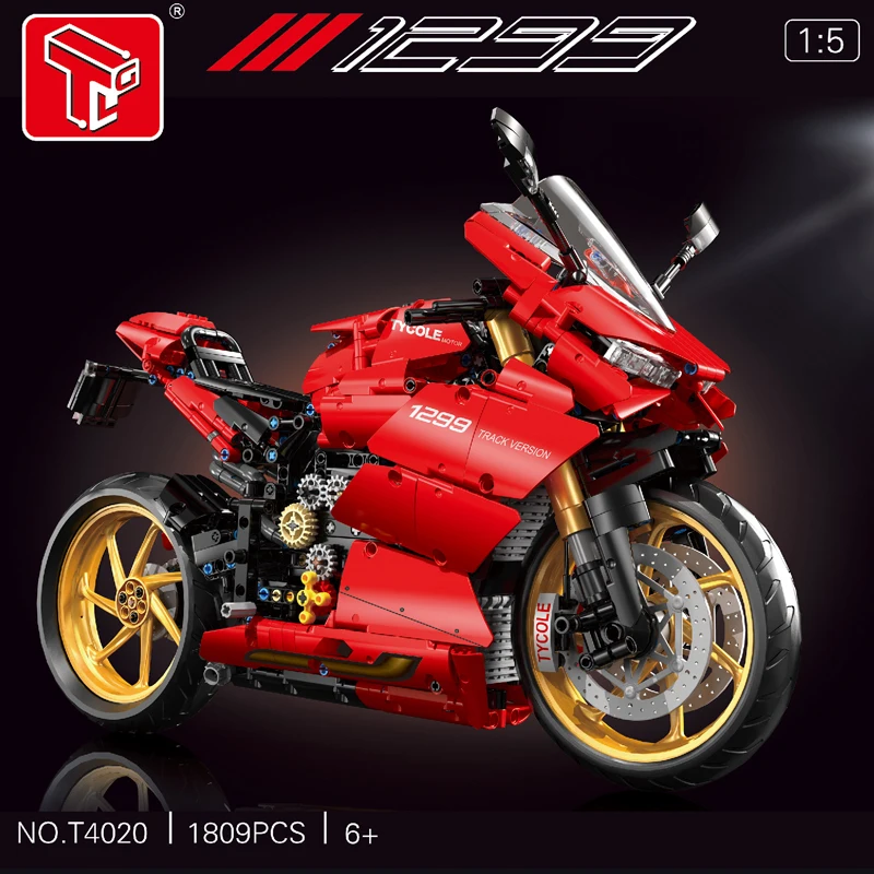 Super Famous City Technical RED Motorcycle Vehicle Building Blocks MOC Ideas Expert Motorbike Car Bricks Set Children Toys Gifts