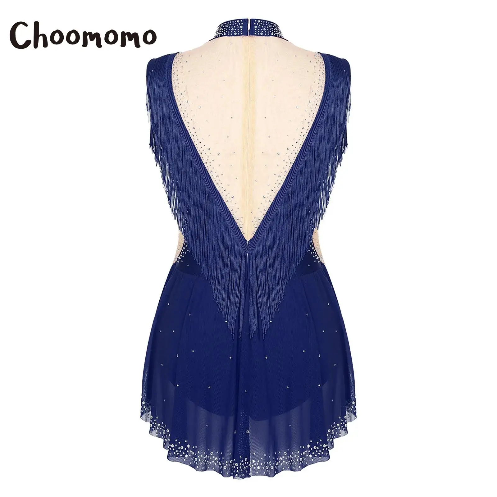 

Girls Figure Skating Rhythmic Gymnastics Leotard Ballet Jersey Sleeveless Shiny Rhinestone Tassel Skirted Bodysuit Performance