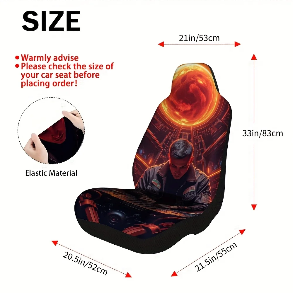 2pcs, SciFi DJ Cyberpunk Music Print Car Seat Covers, Fit For Cars, SUVs, Trucks, Front Seat Covers For Women And Men, Washable