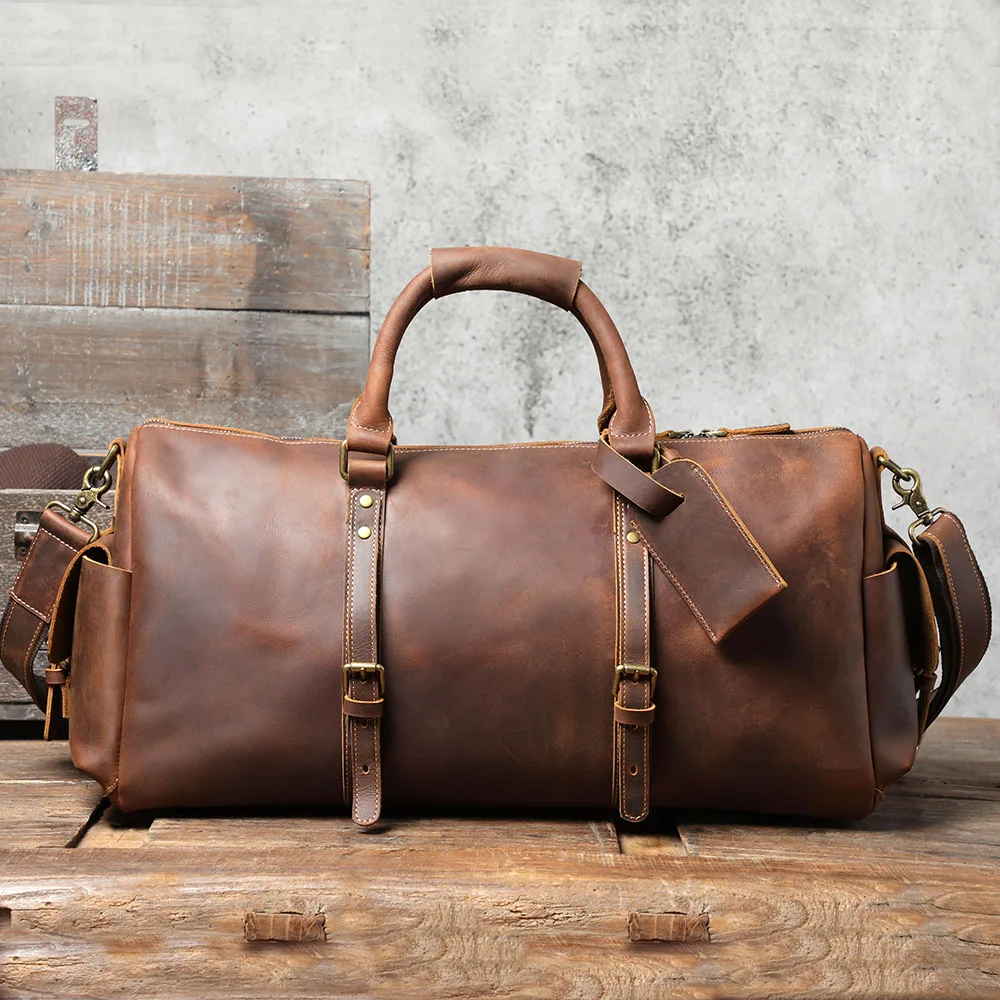 S.WORKER Handgefertigte Reisetasche aus Vollnarbenleder, Echtleder, große Kapazität, Business-Gepäck, Wochenend-Reisetasche – Detail 9