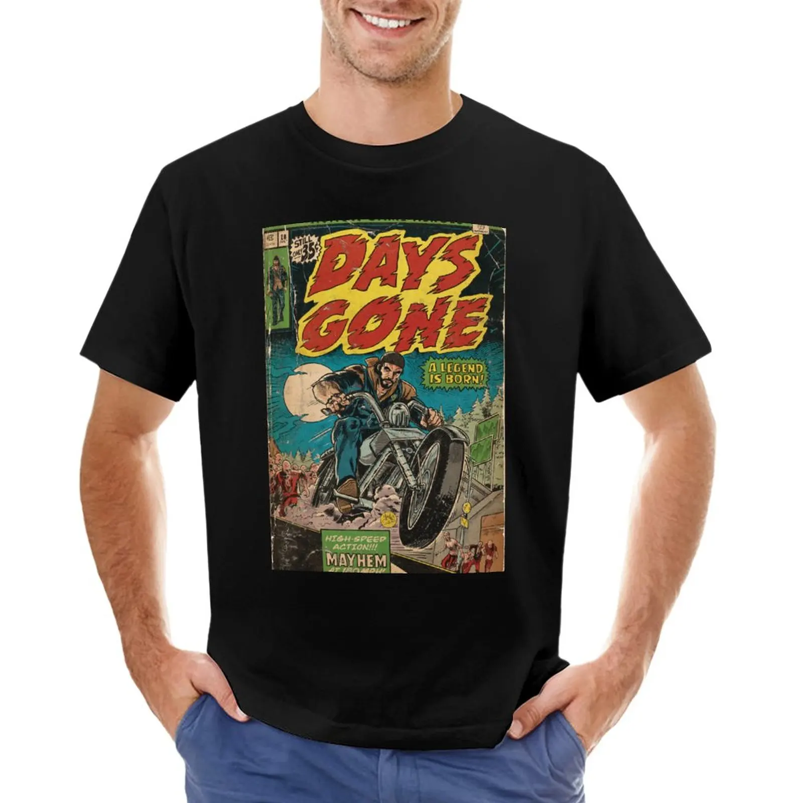 Mayhem at 180mph - Days Gone fan art comic cover T-Shirt hippie clothes Men's cotton t-shirt