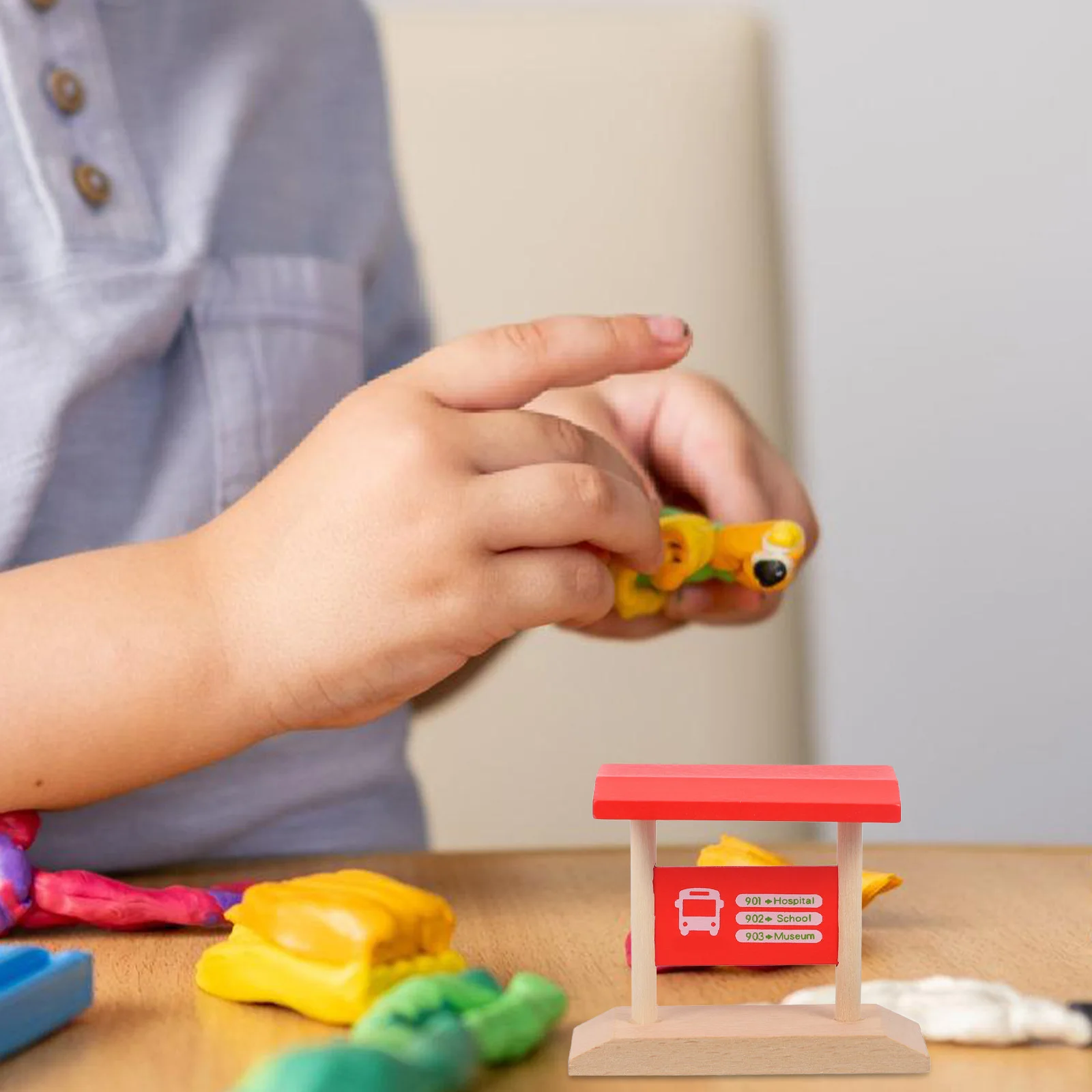 منصة محطة سكة حديد خشبية للأطفال، ملحقات بناء القطار للعب التخيلي، منصة محطة