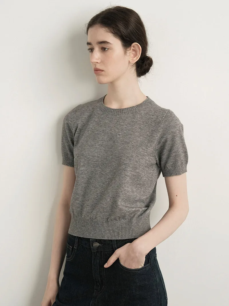 

Casual round Ne ort Sve Knitted Sweater Women's Bla Vintage Commute T-irt Summer Versatile Soft Fine Gauge Wool Blend