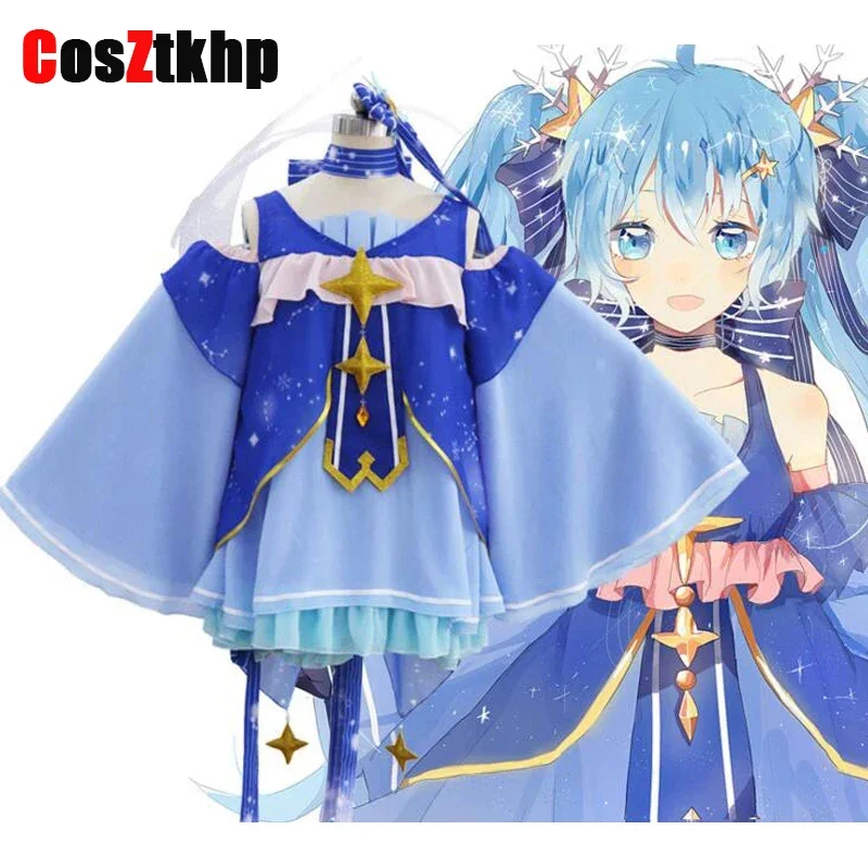 Snow Miku Cosplay Costume Anime Dress For Girls Japanese Kawaii Style  Lolita Fancy School Party Show Student Dancing Dresses