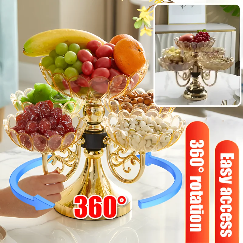 Multi-layered Rotating Crystal Fruit Plate Light Luxury  Rotating Fruit Plate European Creative Crystal Storage Plate
