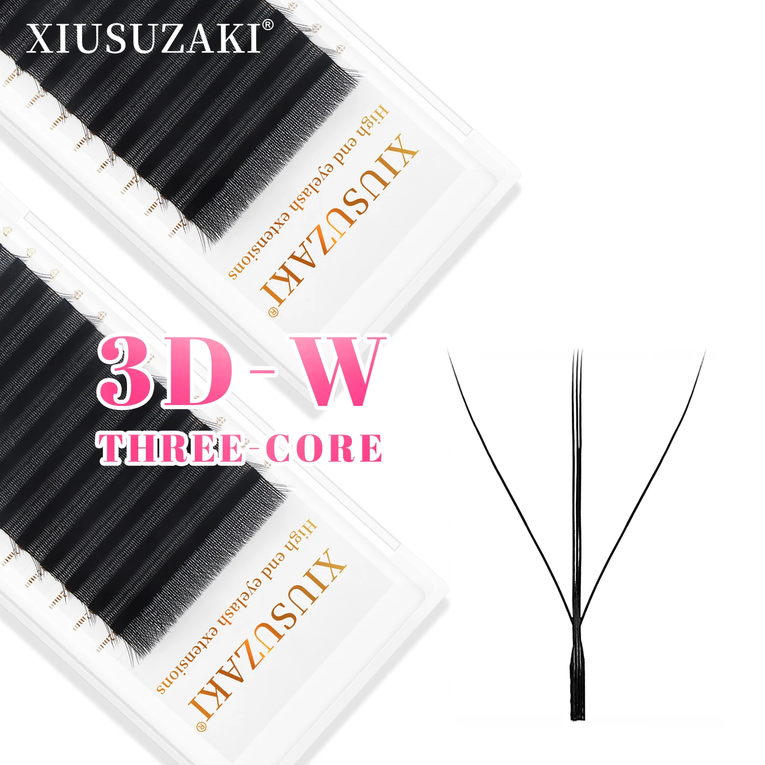 Xusuzaki 3d w cílios w forma 3d três núcleos triplo dicas extensões de cílios blister natural pré-fabricado fãs volume cílios postiços