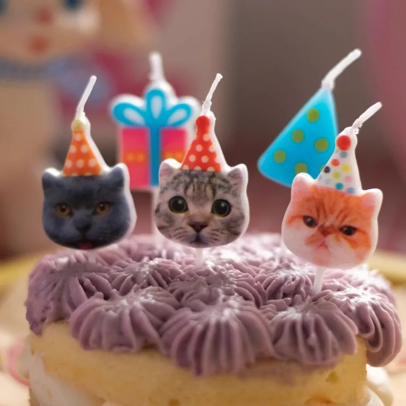 Cat Birthday Candles Pet Birthday Cake Decoration Cat Gift Box Candles Children's Birthday Party Baking Cake Decoration