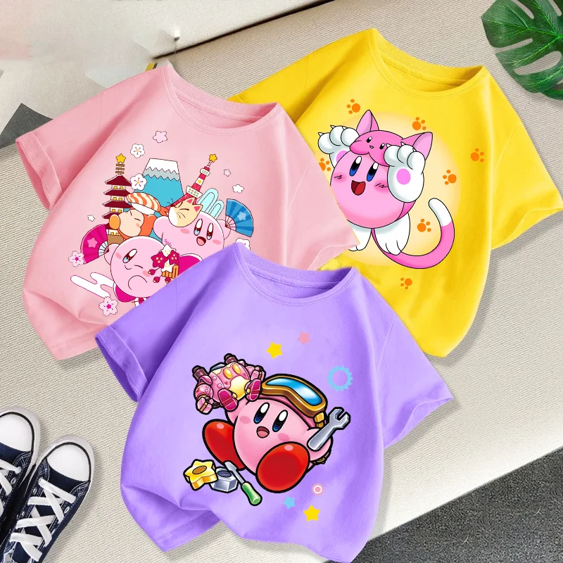 Детская летняя футболка Star Kirbys с короткими рукавами, красочный топ, модные футболки с героями мультфильмов, повседневная одежда Kawaii для мальчиков и девочек, милый подарок