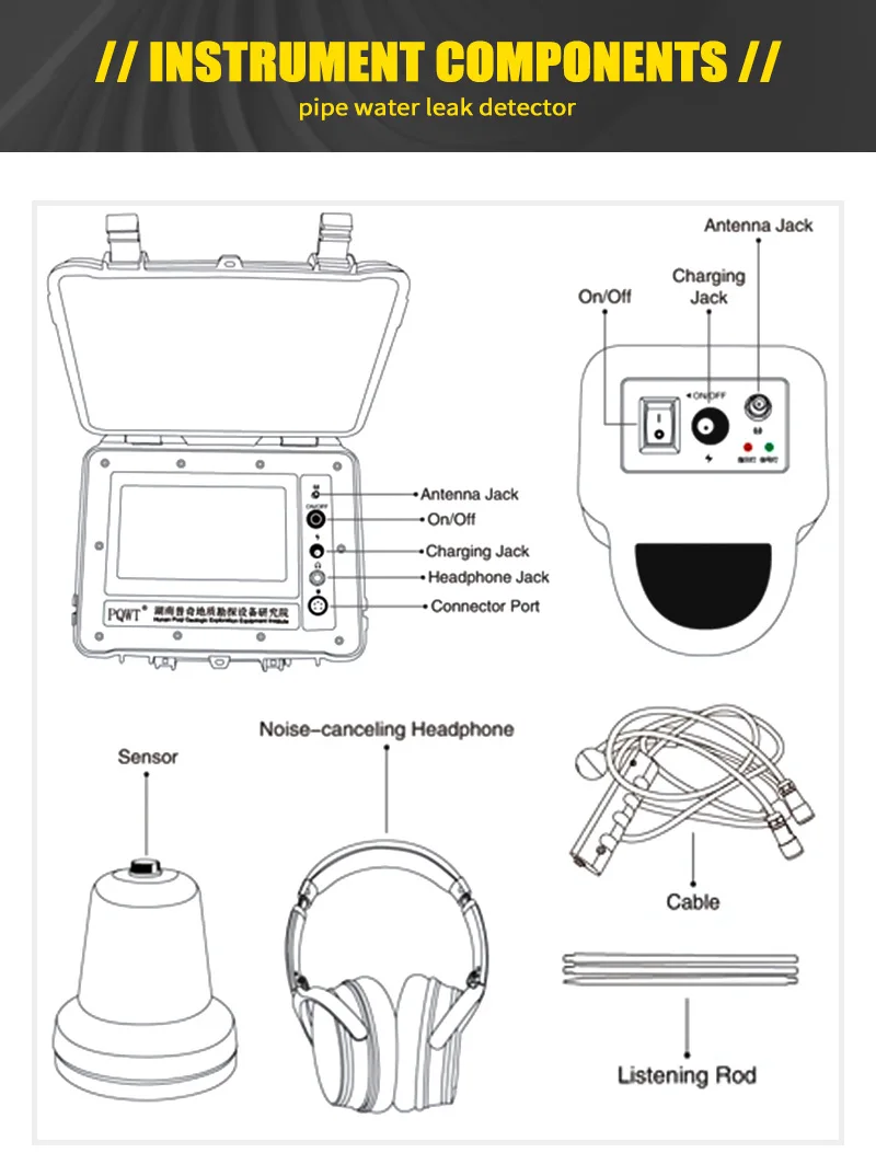 pqtCL900 Electronic Water Leak Detector with LCD Display Underground Water Pipeline Testing Equipment