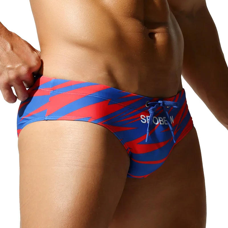 Men's Drawstring Low Waist Swim Briefs Sexy Swimming Trunks Beach Surfing Sport Swimwear Male Bikini Pants