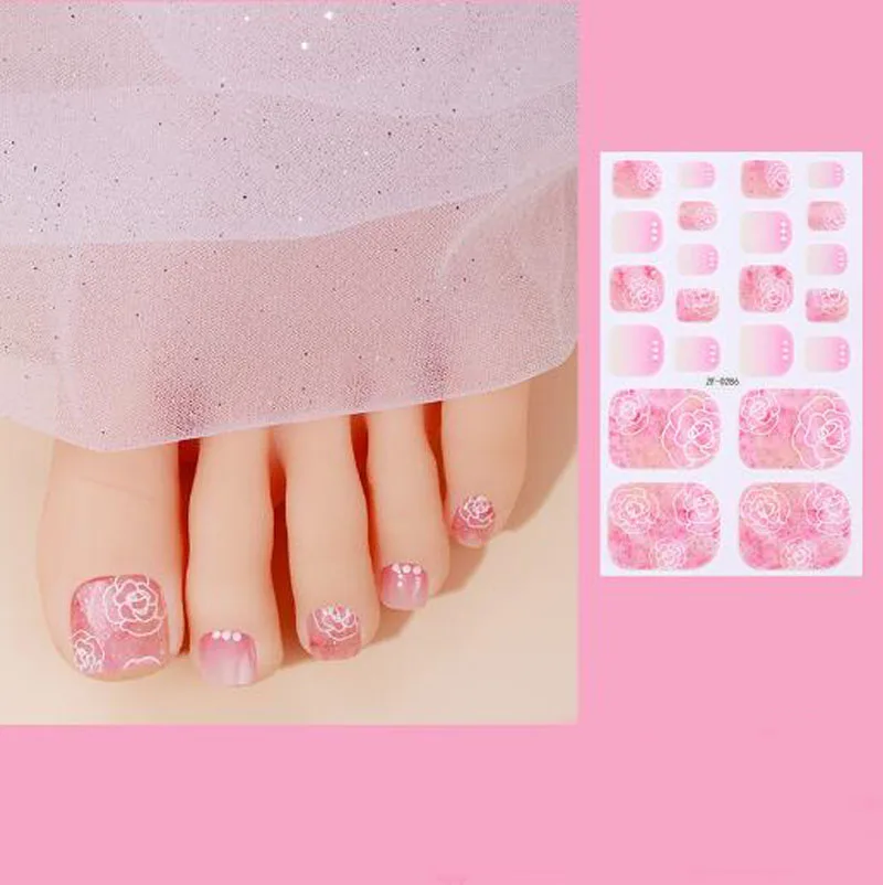 Full Cover Adhesive Nail Wraps Summer Foot Nail Art Decors Finished Nail Polish Patch Tips 3D Diamond Toenail Stickers