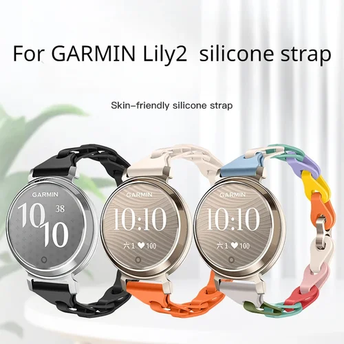 Imagen 2 del producto Correa de Metal de silicona con hebilla de cadena para pulsera Garmin Lily 2, pulsera de repuesto de moda para accesorios de reloj Garmin Lily2