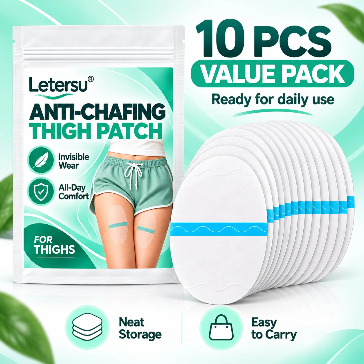 10PCS Anti Chafing Thigh Patches Invisible Anti Friction Inner Thigh Pads Comfortable Leg Stickers for Walking Sports Daily Wear