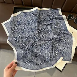 럭셔리 새틴 모조 실크 인쇄 스카프 스퀘어 여성 목 스카프 랩 Headkerchief 비치 헤어 밴드 여성 두건