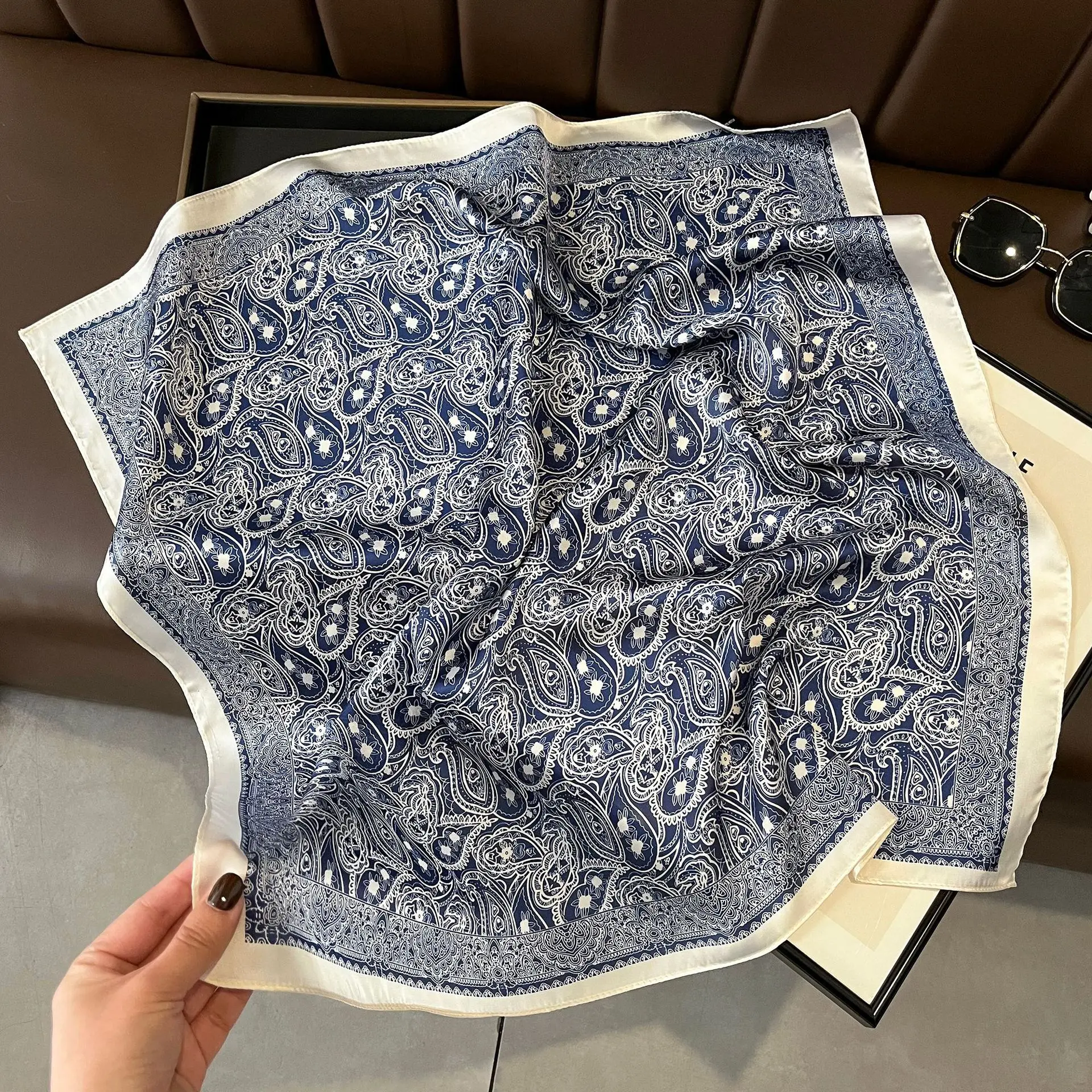 Luxury Satin Imitation Silk Print Scarf Square Women Neck Scarves Wrap Headkerchief Beach Hair Band Women's Bandana