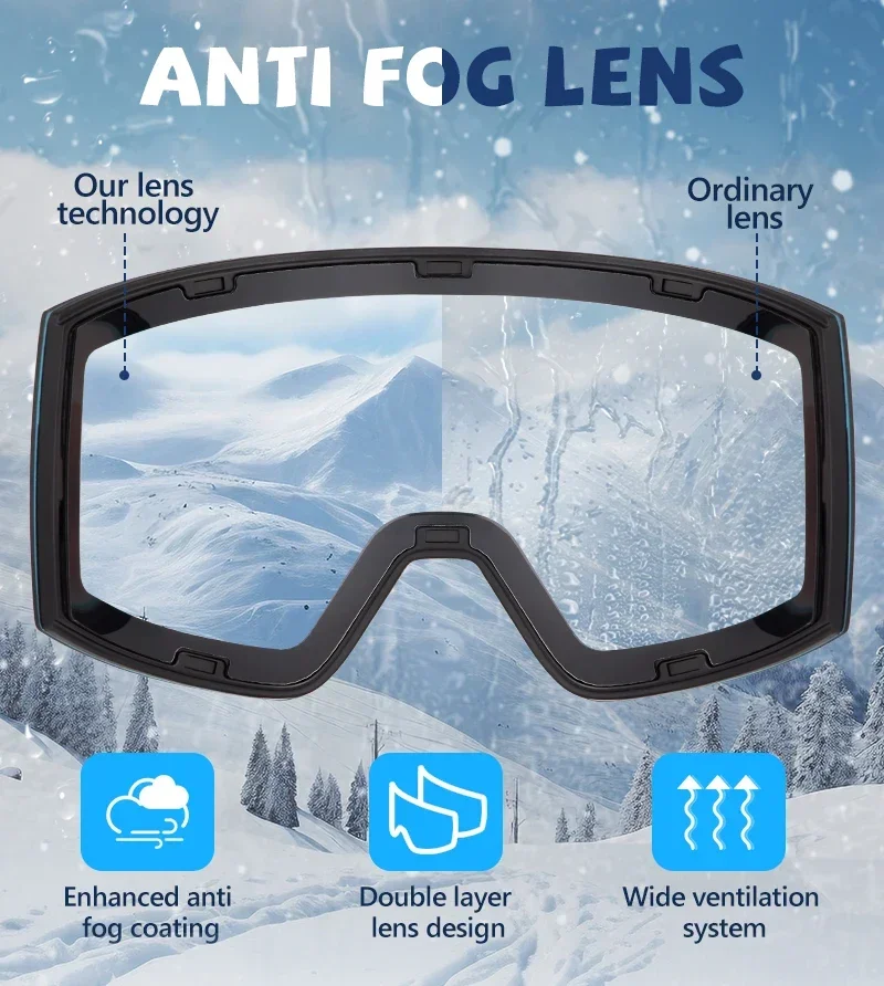 Kapvoe Photochrome Skibrille, magnetische Antibeschlaggläser, UV400-Schutz, für Herren und Damen, Skibrille, Schnee-Sonnenbrille, Sportbrille – Detail 7