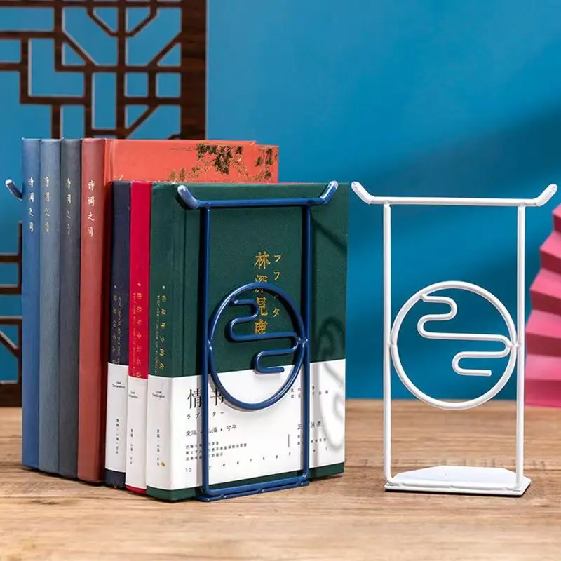 Juego de sujetalibros de Metal, organizador de escritorio de arte del hierro, almacenamiento de archivos, soporte para libros, 1 par