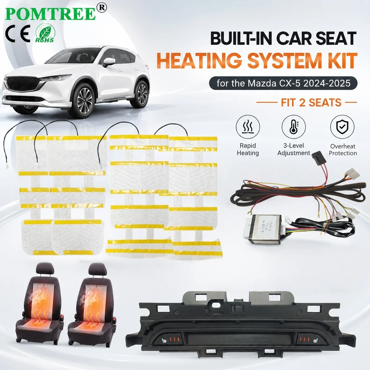 

Built-in Car Seat Heating System Kit Fit 2 Seats, Including Dedicated Switch & Heating Pads,Compatible With Mazda CX-5 24-25