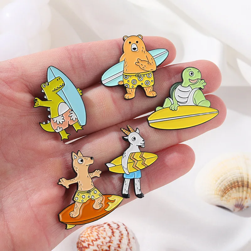 Cartoon hippo bear surfing turtle sheep Enamel Pins Brooches Clothing Backpack Lapel Badges Jewelry Accessories For unisex gift