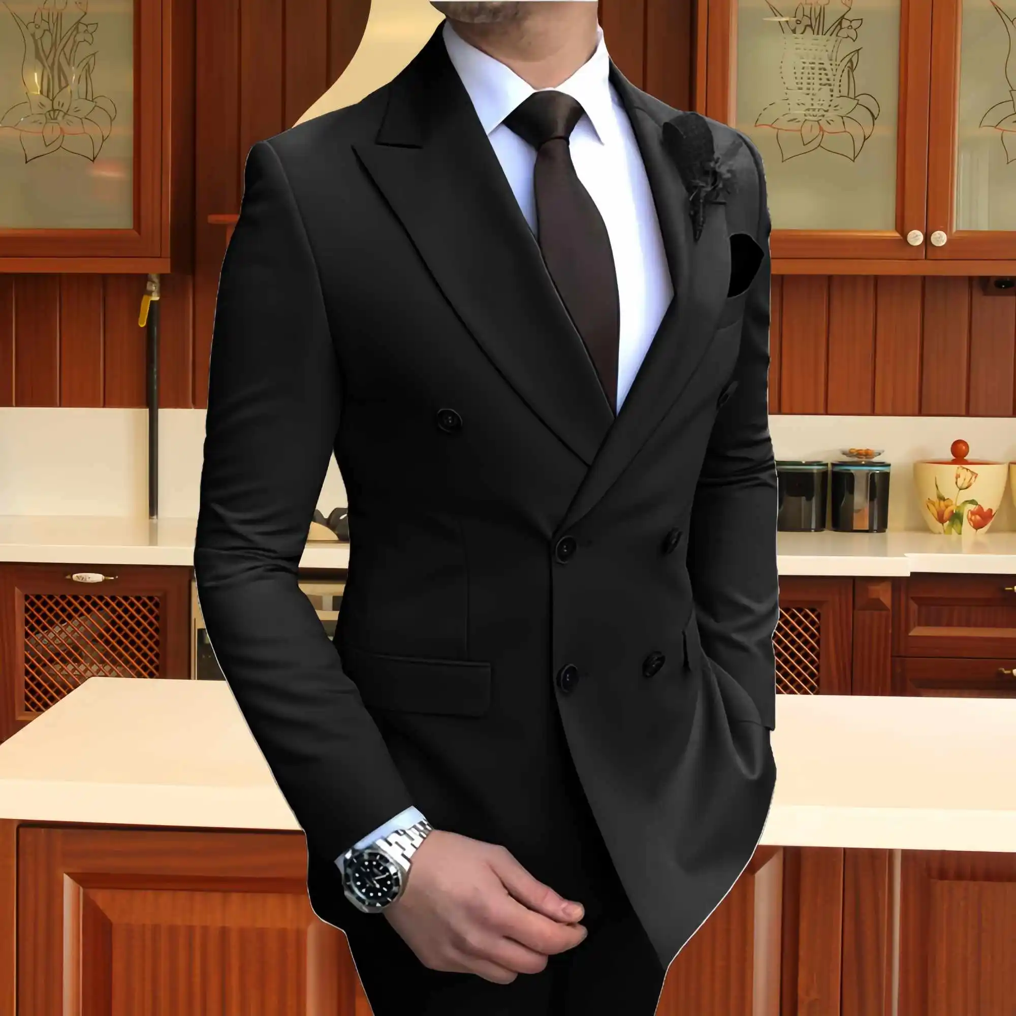 

Suit For Men 2 Pieces(Jacket + Pants)Wedding Tuxedos Party Wear Double Breasted Groom Men Suits Slim Fit Peaked Lapel Best Suits