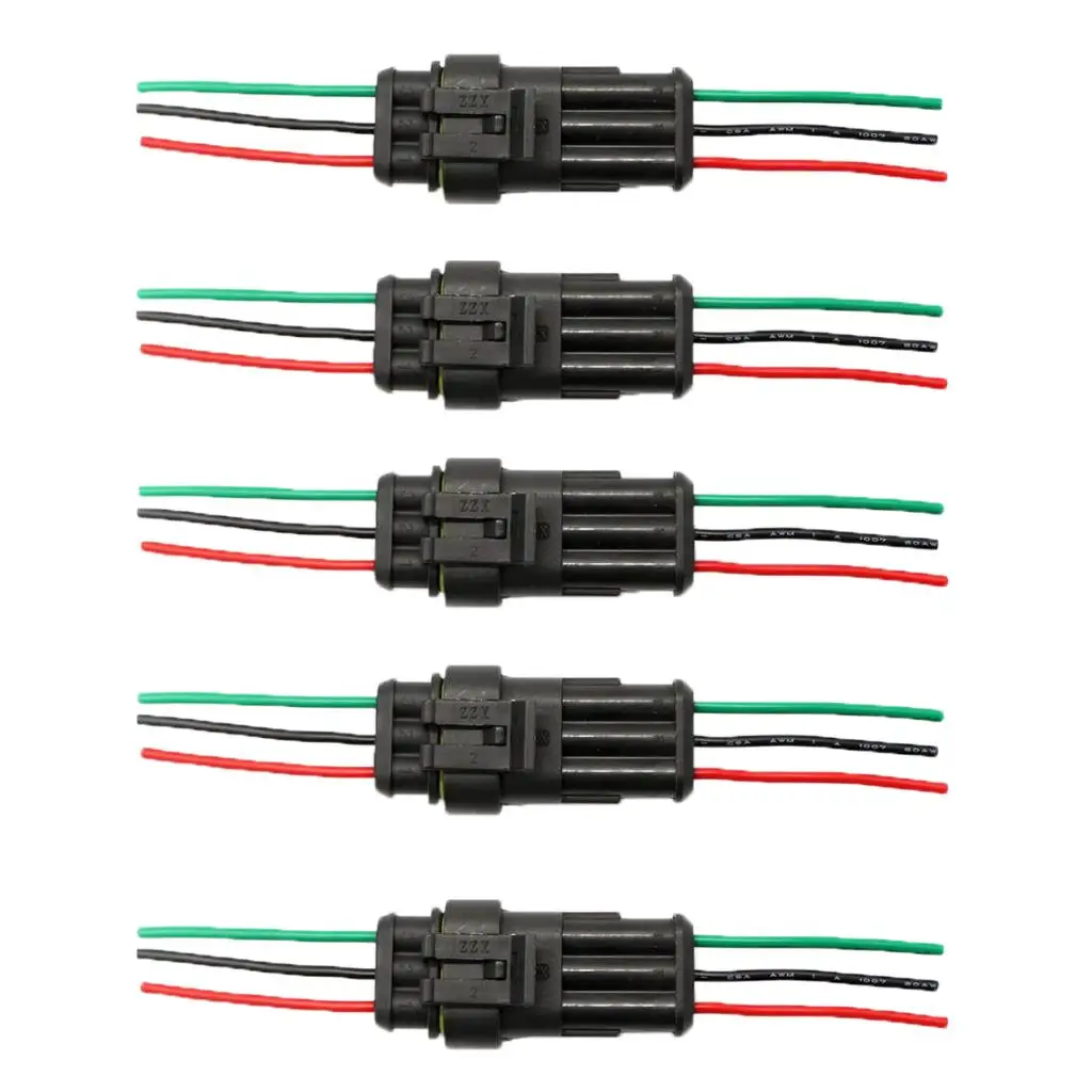 AWG Copper 5 Kits Car Waterproof 3 Pin Way Electrical Connector Plug With Wire (Package includes 5 set)