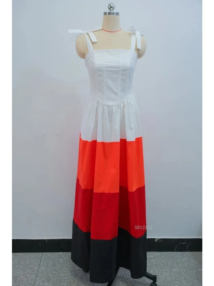 

Women Bowknot Strap Colorblocked Fit and Flare Maxi Long Dress 2025 Vintage Birthday Sexy Club Party Evening Dresses