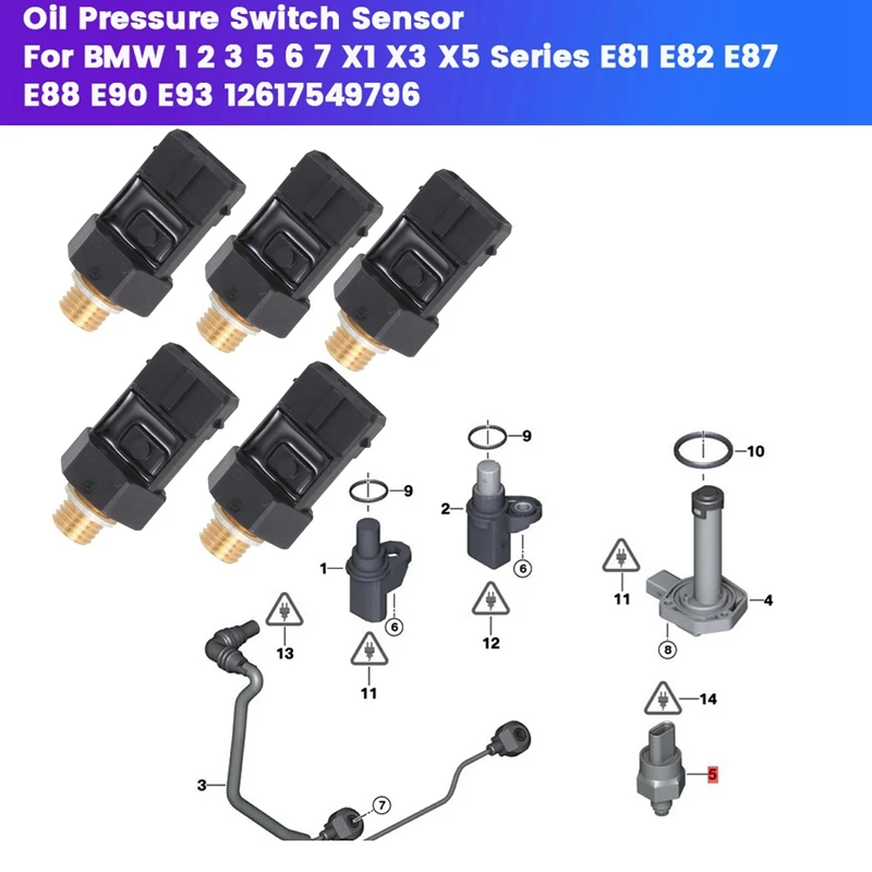 5Pcs Car Oil Pressure Switch Sensor For BMW 1 2 3 5 6 7 X1 X3 X5 Series E81 E82 E87 E88 E90 E93 549796-05 15680410 PS530