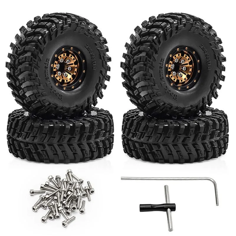 Black Coating Brass 1.0" Beadlock Wheel Tires Set for 1/18 RC Crawler Car Axial SCX24 AX24 TRX4M FCX24