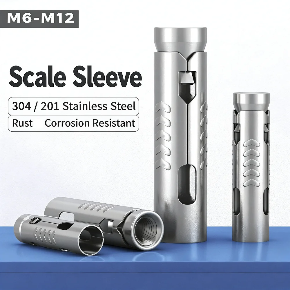 M6 M8 M10 M12 304/201 Stainless Steel Fish Scale Tube Three-piece One-piece Gecko Internal Expansion Bolt Concrete Anchor Screw